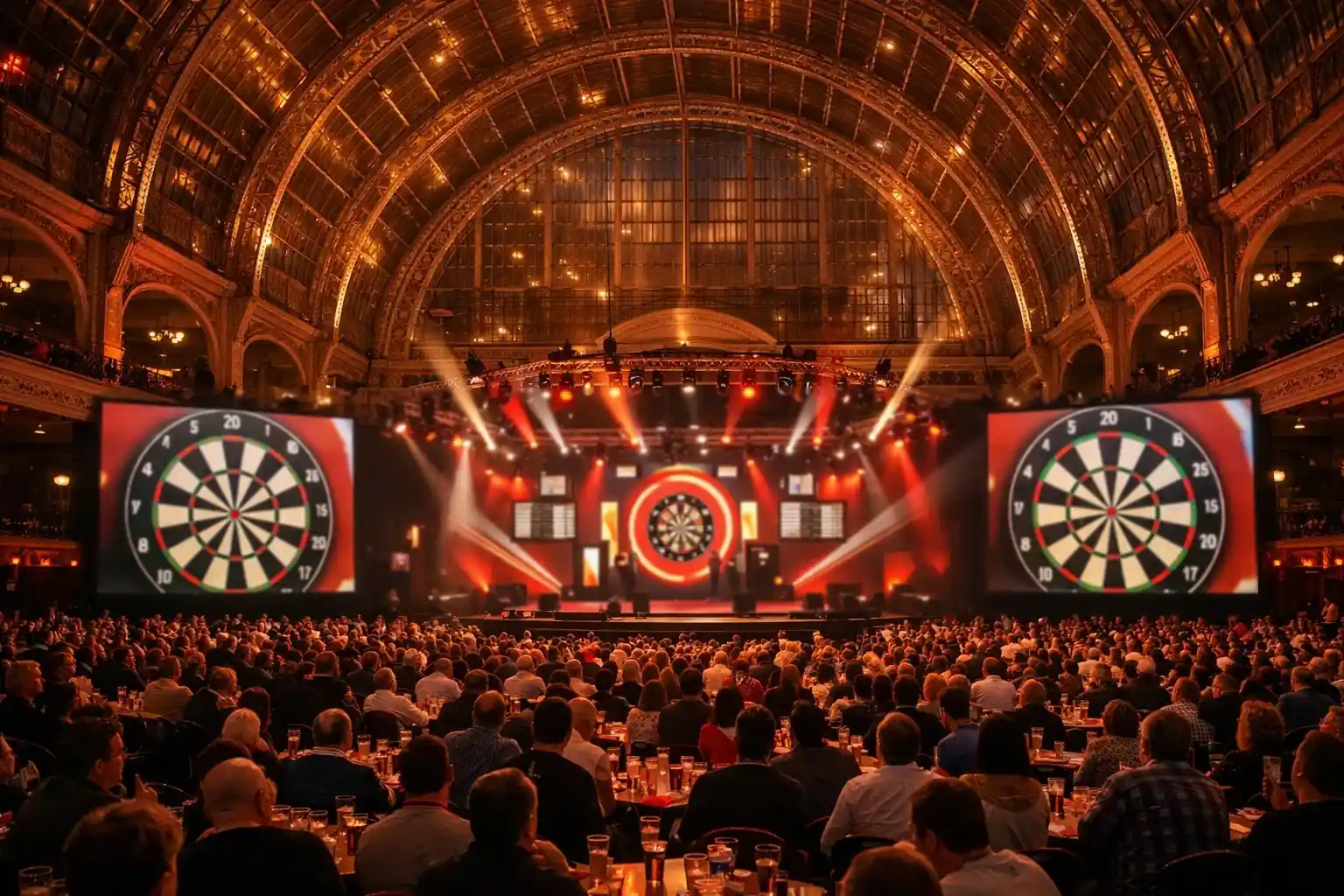Stimmungsvolle Atmosphäre im Alexandra Palace während der Darts-WM